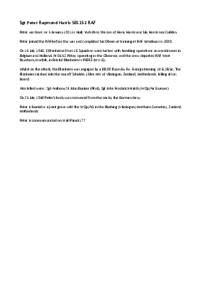 A preview of a PDF biography for Harris, Peter Raymond
